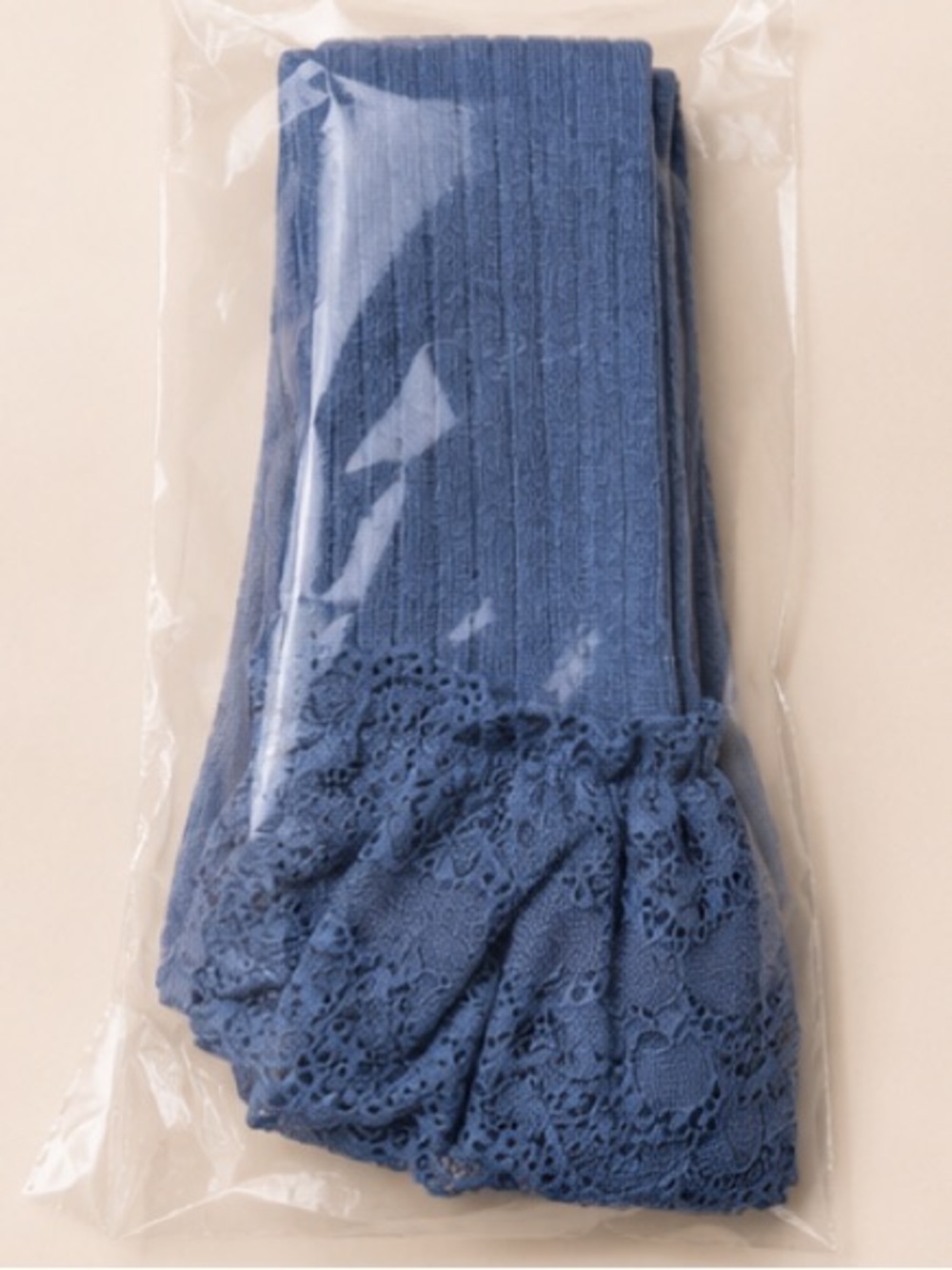 Ribbed Knee-High Socks with Lace Cuff for Women Denim Blue NWT - Picture 5 of 5